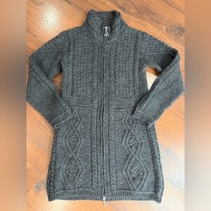 Aran Mor 100% Merino Wool Dark Gray Chunky Knit Cardigan Dress Women's Small